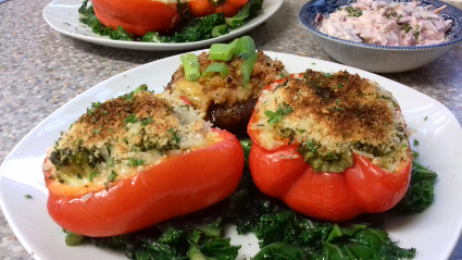 Stuffed Portobello Mushrooms and Red (Bell) Peppers 