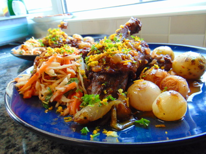 Braised Duck Legs with Sticky Shallots recipe, eat well on universal credit